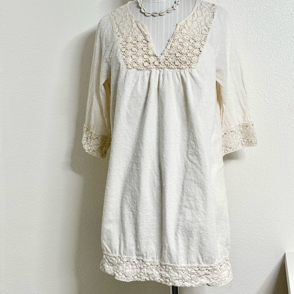 Love Stitch Cream Crochet-Trim Swiss Dot Tunic